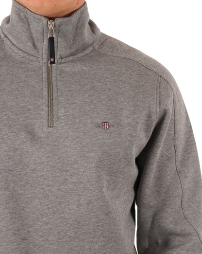 Gant – Sweatshirt mit halbem Reißverschluss, Graumeliert