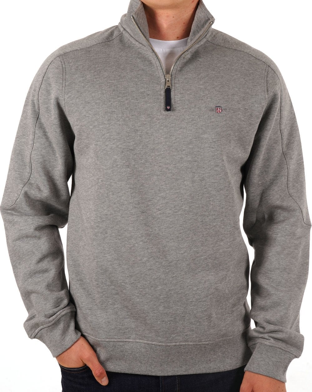 Gant – Sweatshirt mit halbem Reißverschluss, Graumeliert