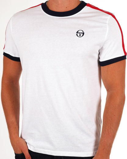 Sergio Tacchini Retro T-Shirt Weiß Marine Rot