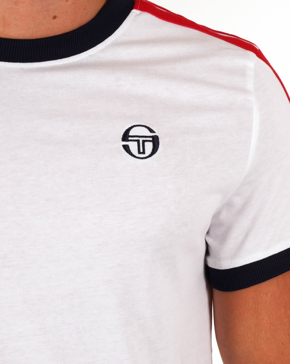 Sergio Tacchini Retro T-Shirt Weiß Marine Rot
