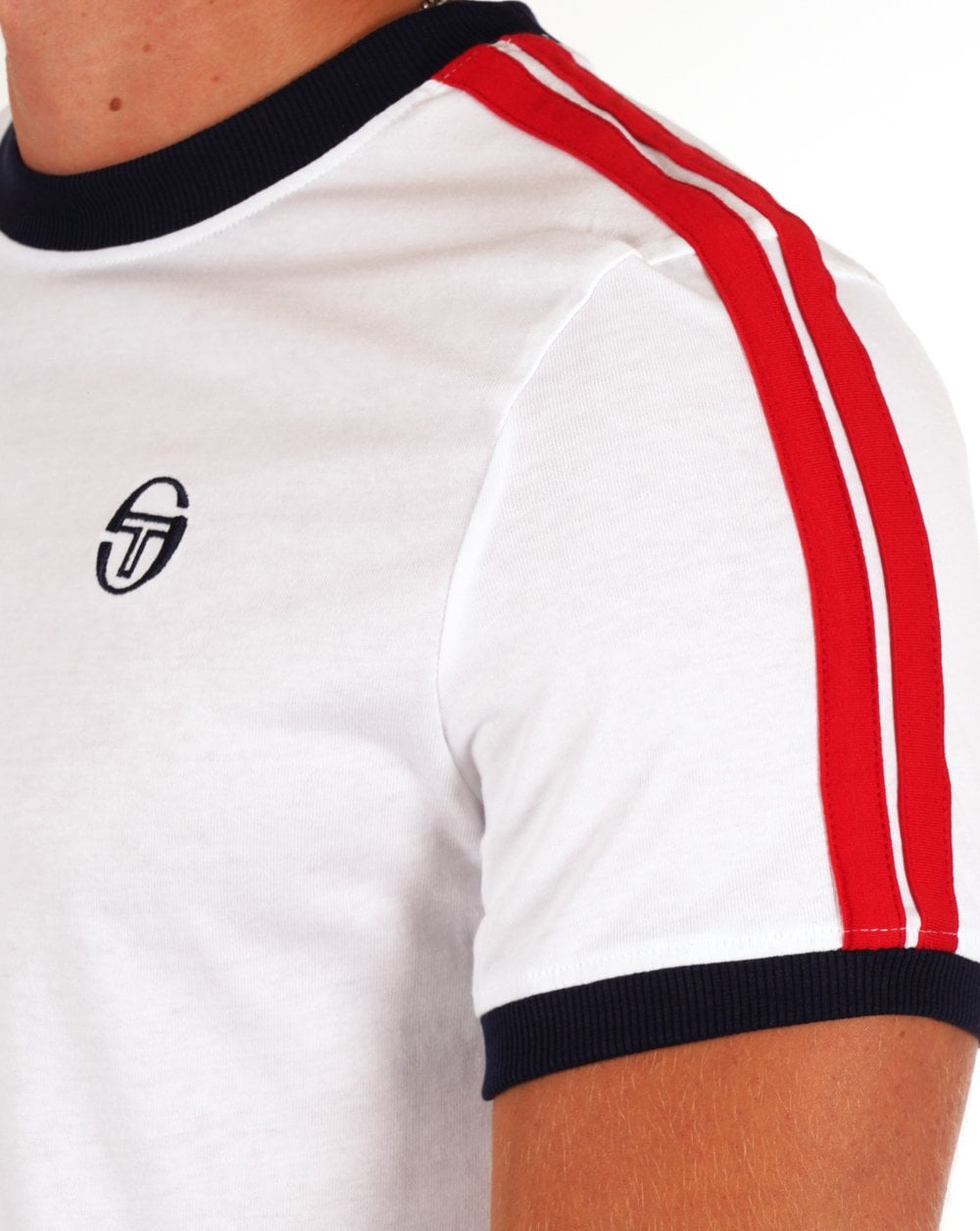 Sergio Tacchini Retro T-Shirt Weiß Marine Rot