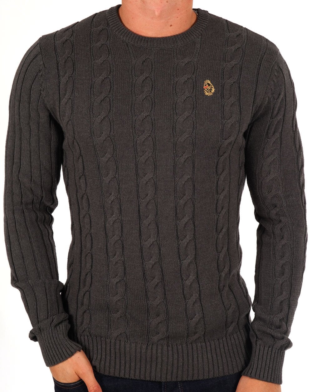 Luke – Aspen – Zopfmusterpullover in Anthrazitmeliert