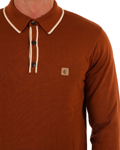 Gabicci Vintage Lineker LS Strickpolo Toffee