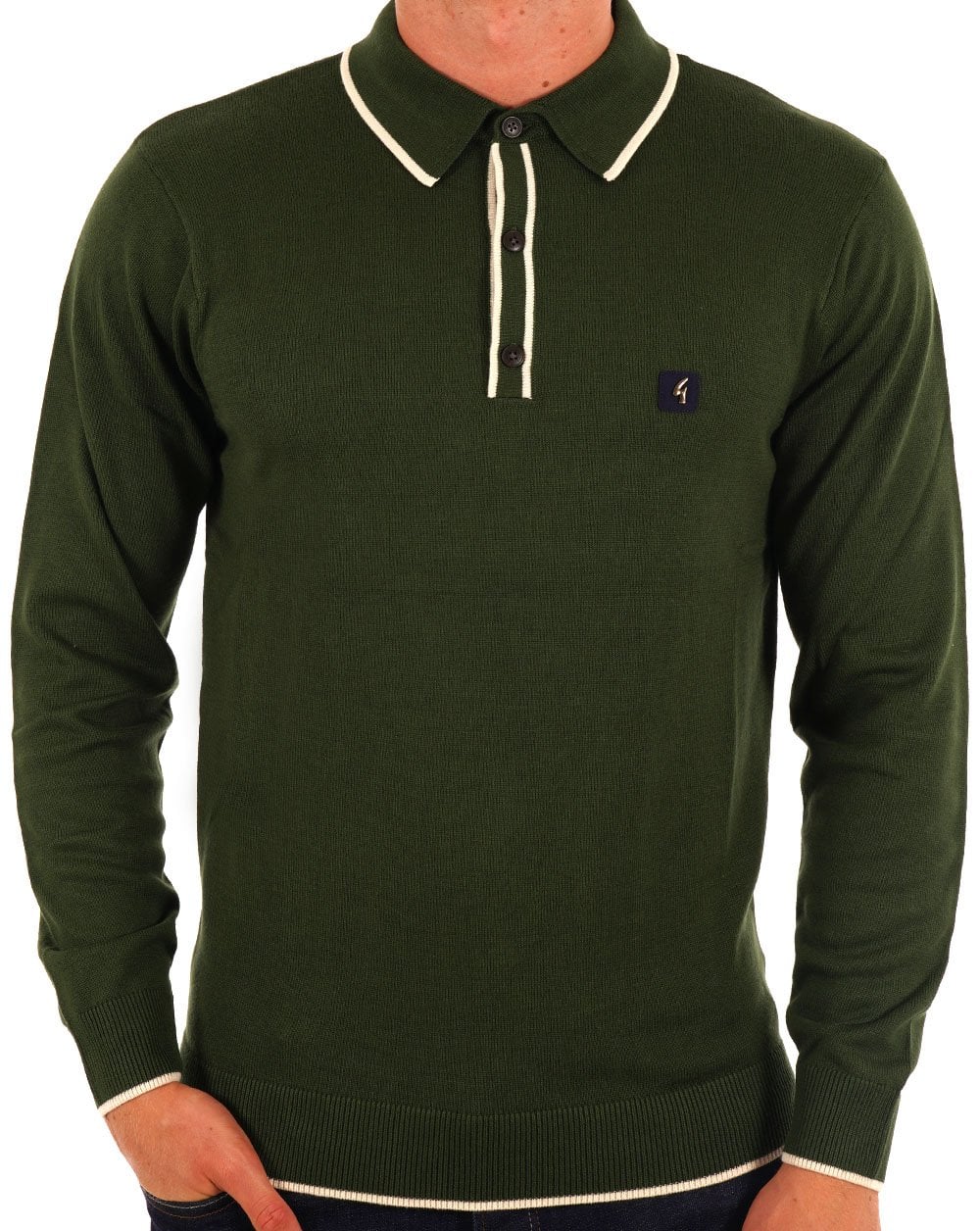 Gabicci Vintage Lineker LS Knitted Polo Forest