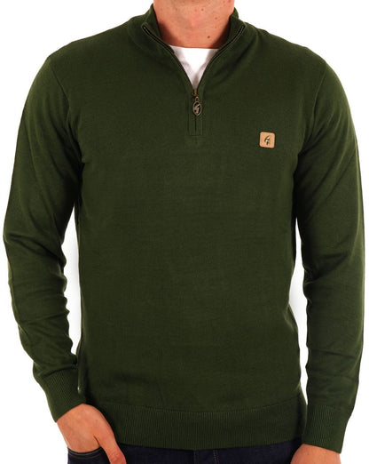 Gabicci Vintage Naxton Pullover mit Viertelreißverschluss in Waldgrün