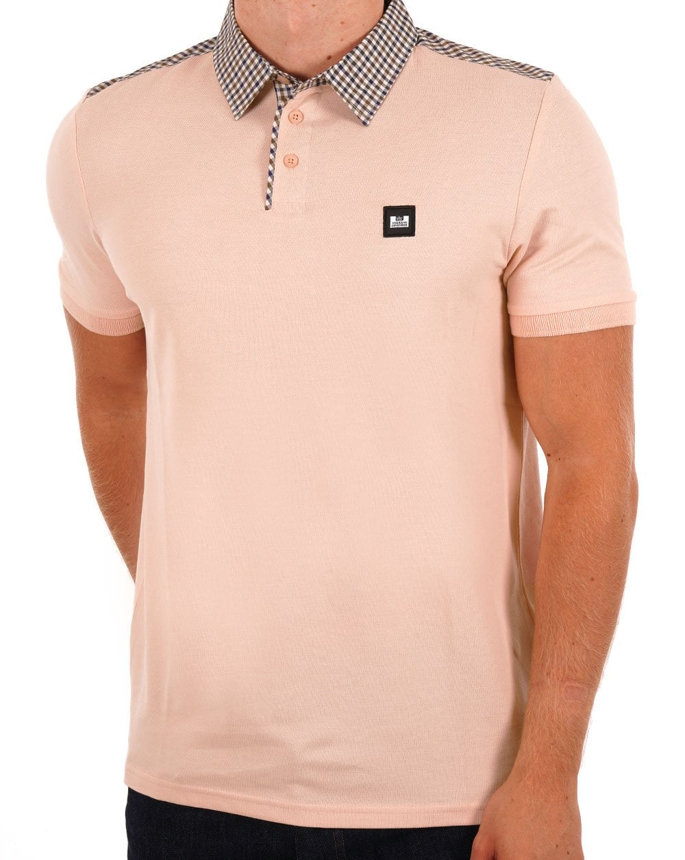 Weekend Offender Check Collar Polo Shirt Soft Peach