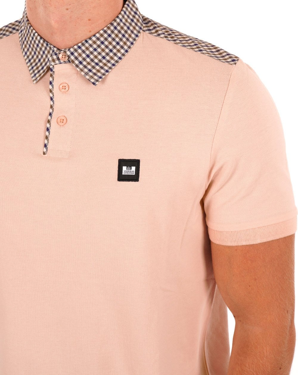 Weekend Offender Poloshirt mit Karokragen, Zartes Pfirsich