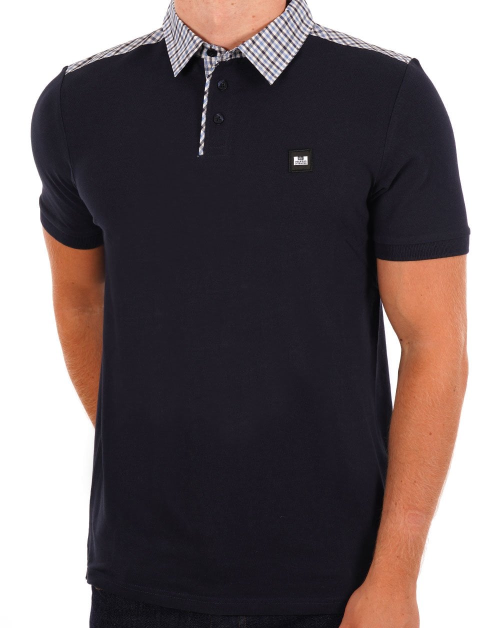 Weekend Offender Poloshirt mit Karokragen, Marineblau/Blau kariert