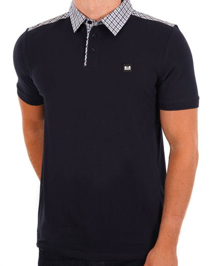 Weekend Offender Poloshirt mit Karokragen, Marineblau/Blau kariert