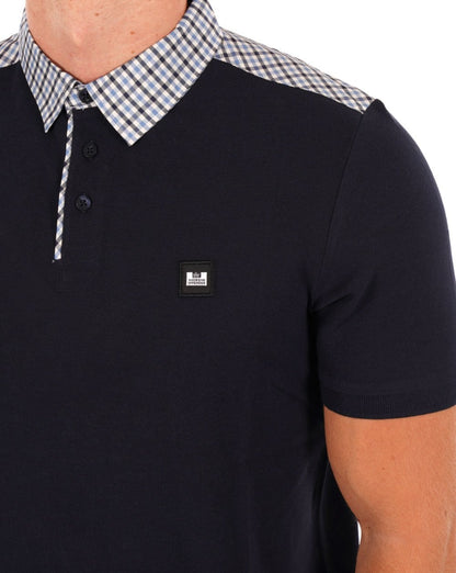 Weekend Offender Poloshirt mit Karokragen, Marineblau/Blau kariert
