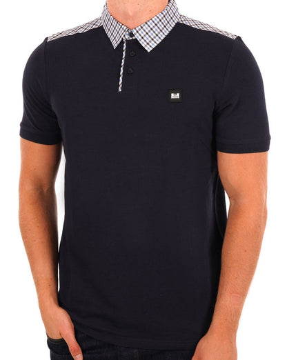 Weekend Offender Poloshirt mit Karokragen, Marineblau/Blau kariert