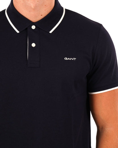 Gant – Piqué-Poloshirt mit Tipped-Muster, Marineblau