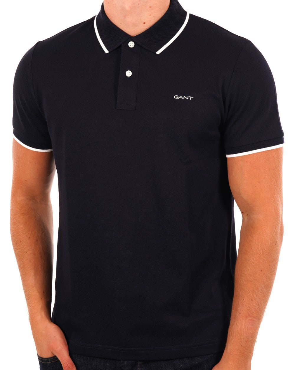Gant – Piqué-Poloshirt mit Tipped-Muster, Marineblau