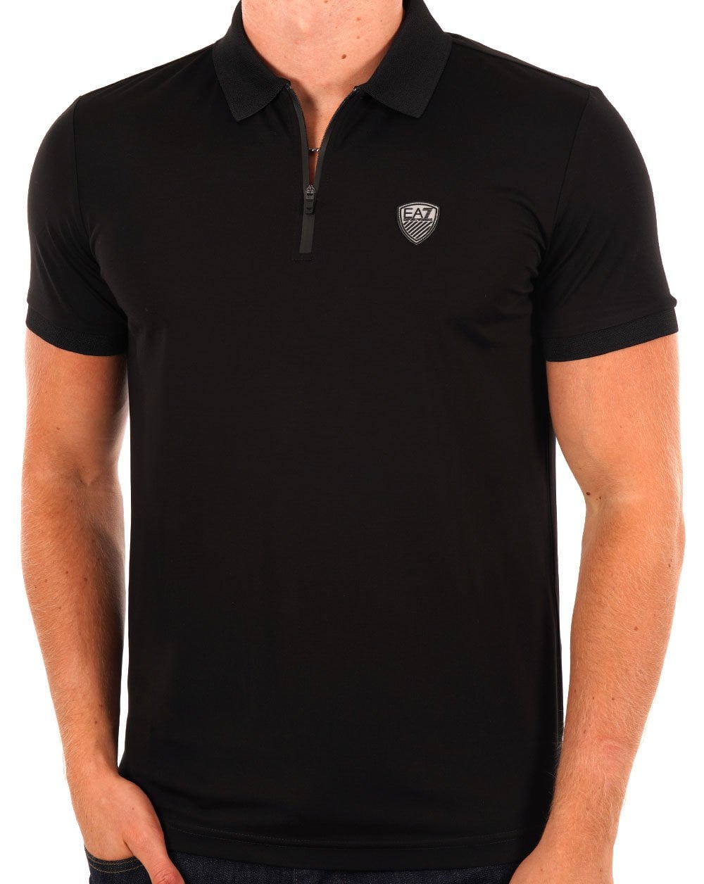 EA7 Poloshirt mit Reißverschluss in Schwarz