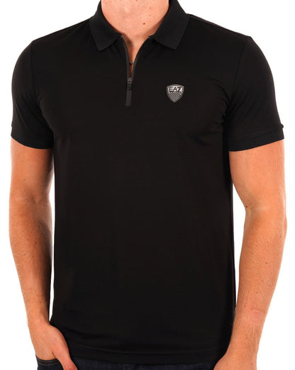 EA7 Poloshirt mit Reißverschluss in Schwarz