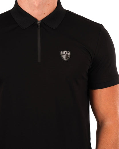 EA7 Poloshirt mit Reißverschluss in Schwarz