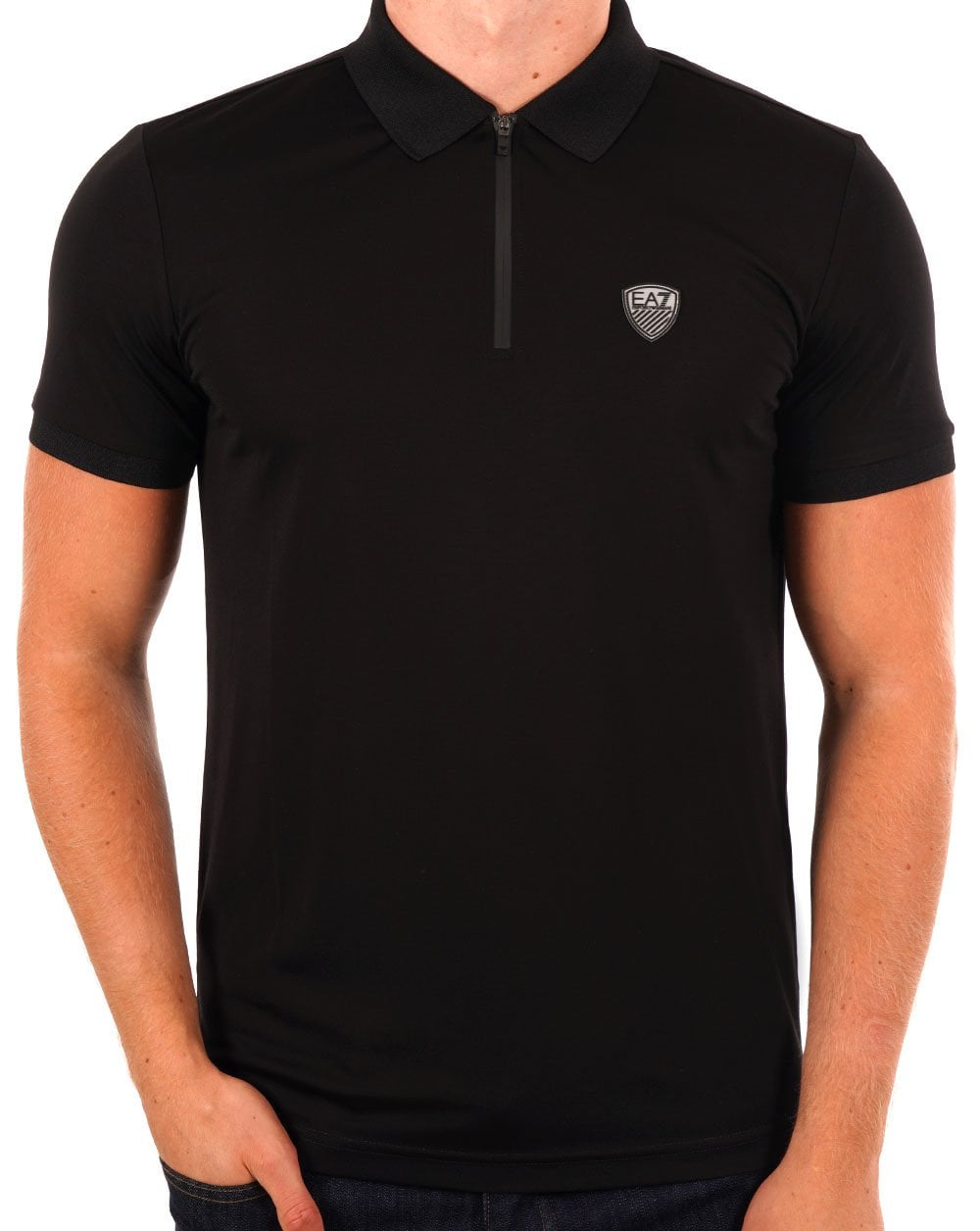 EA7 Poloshirt mit Reißverschluss in Schwarz