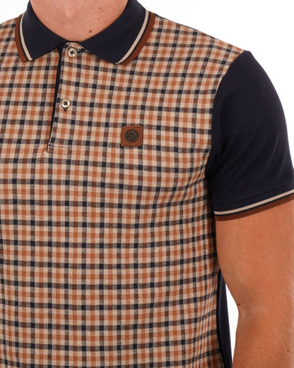 Trojan – Poloshirt mit Gingham-Karo-Einsatz in Marineblau