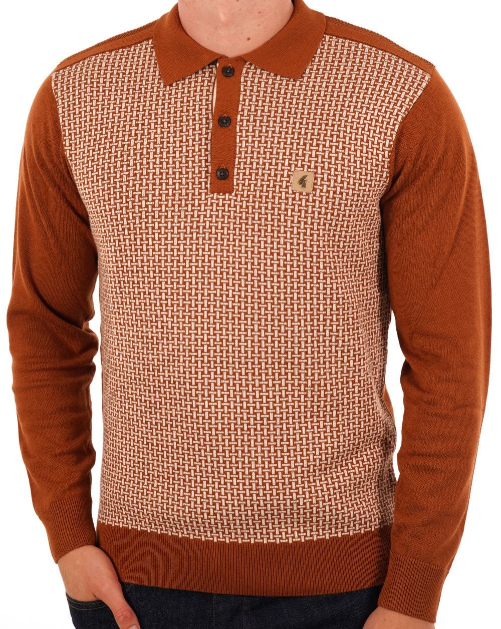 Gabicci Vintage Weaver Langarm-Strickpolo Toffee
