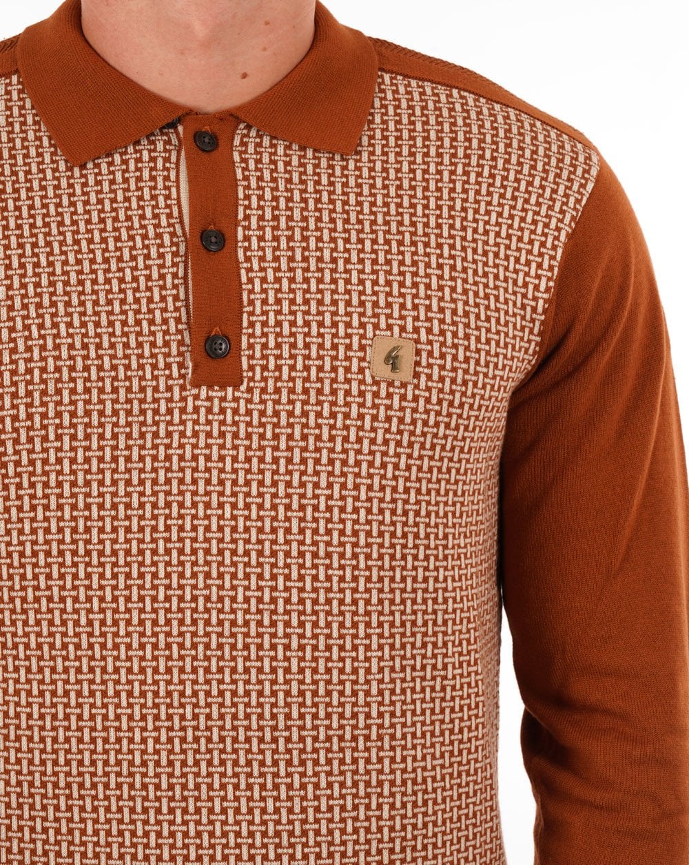 Gabicci Vintage Weaver Langarm-Strickpolo Toffee