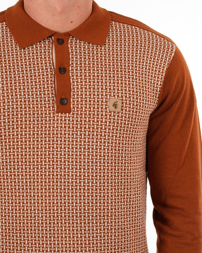 Gabicci Vintage Weaver Langarm-Strickpolo Toffee