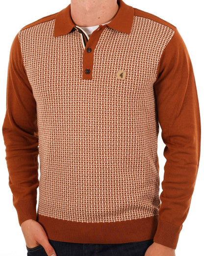 Gabicci Vintage Weaver Langarm-Strickpolo Toffee