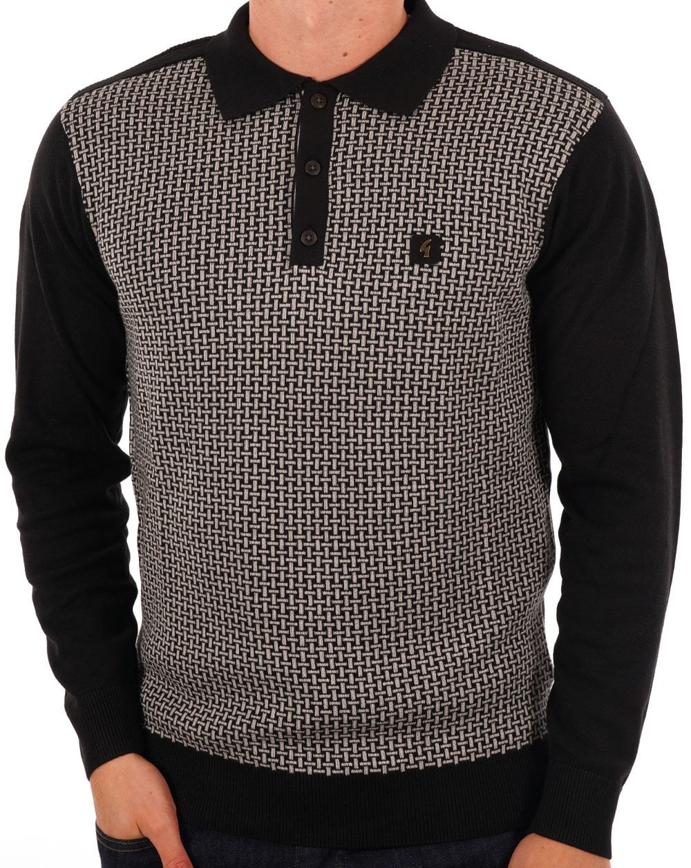 Gabicci Vintage Weaver LS Strickpolo Schwarz