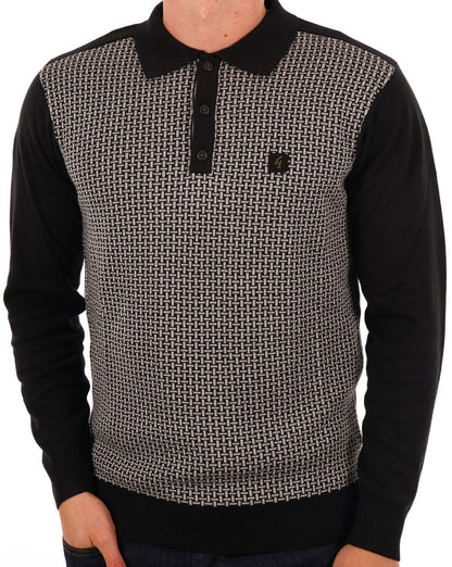 Gabicci Vintage Weaver LS Strickpolo Schwarz