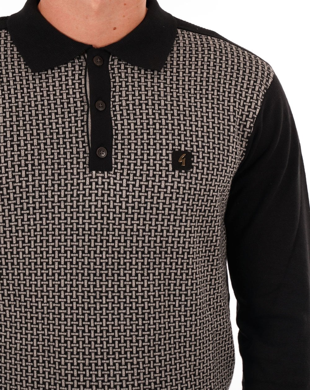 Gabicci Vintage Weaver LS Strickpolo Schwarz