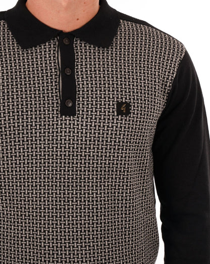 Gabicci Vintage Weaver LS Strickpolo Schwarz