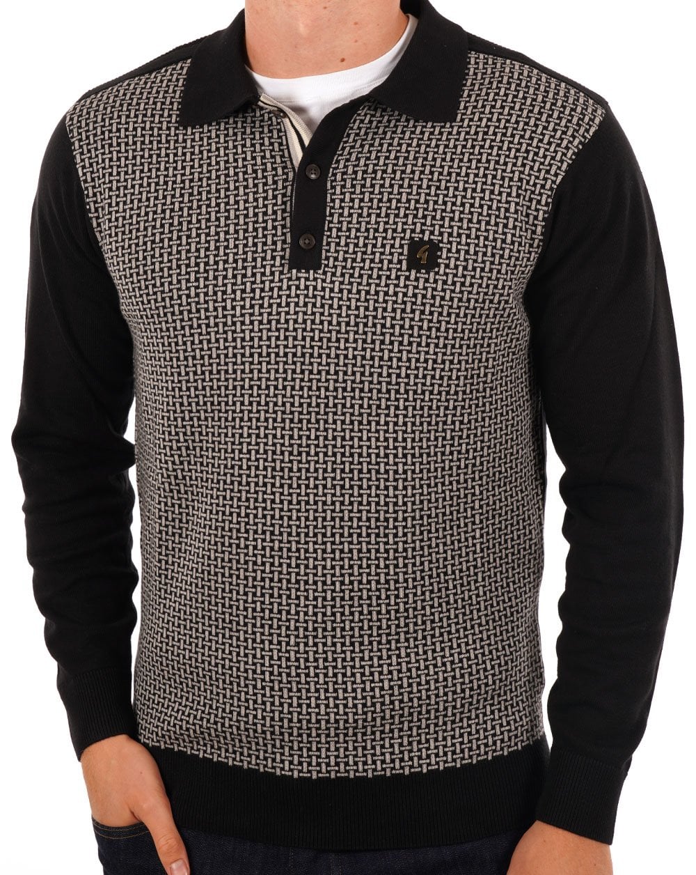 Gabicci Vintage Weaver LS Strickpolo Schwarz