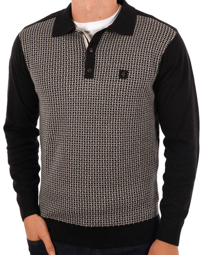Gabicci Vintage Weaver LS Strickpolo Schwarz