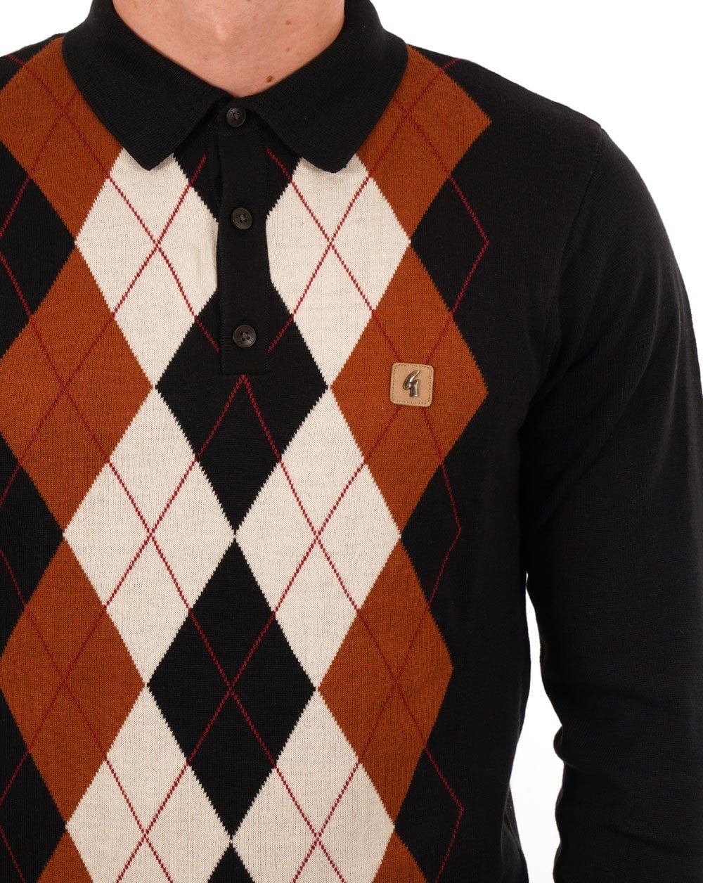 Gabicci Vintage Diamond Knit Polo Schwarz Toffee