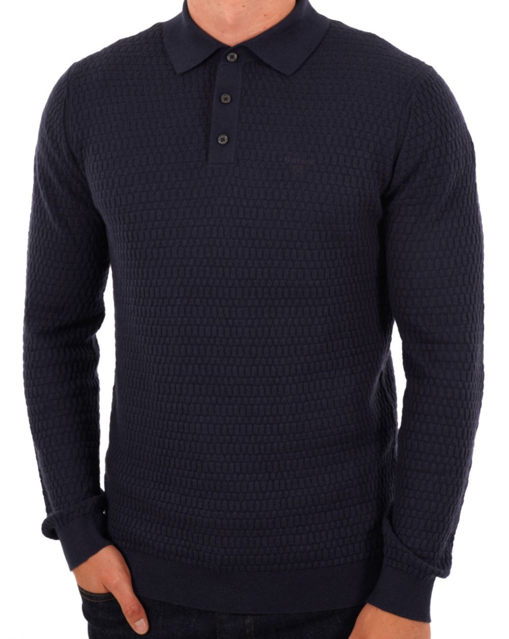 Barbour LS Strukturiertes Strick-Poloshirt, Marineblau