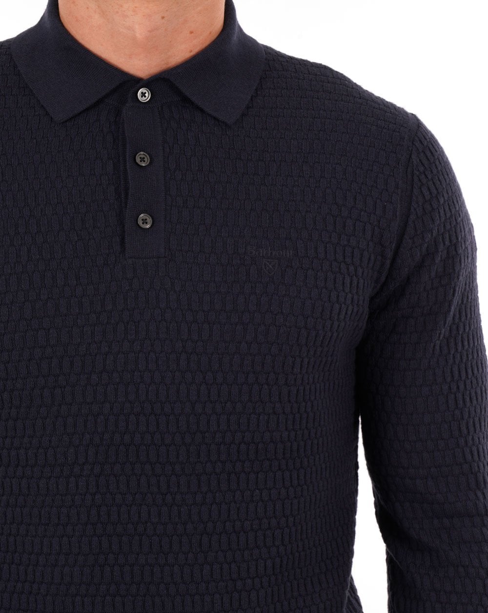Barbour LS Textured Knit Polo Shirt Navy