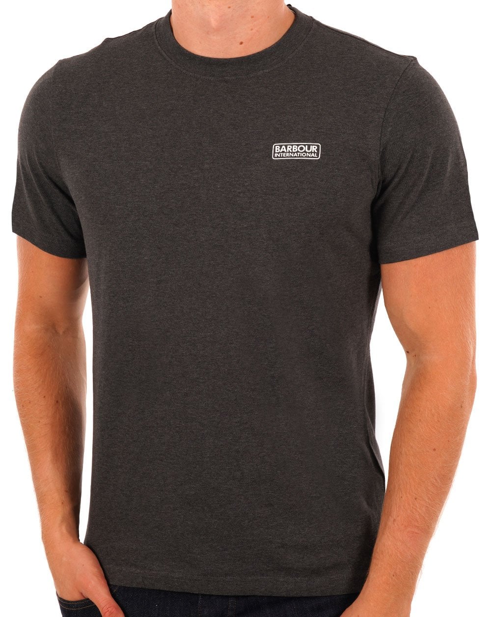 Barbour International – T-Shirt mit kleinem Logo in Asphaltmeliert