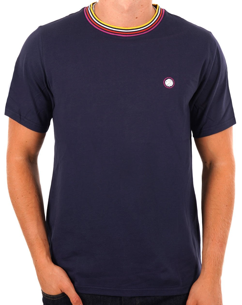 Pretty Green – Hollen – Geripptes T-Shirt mit Streifen in Blau