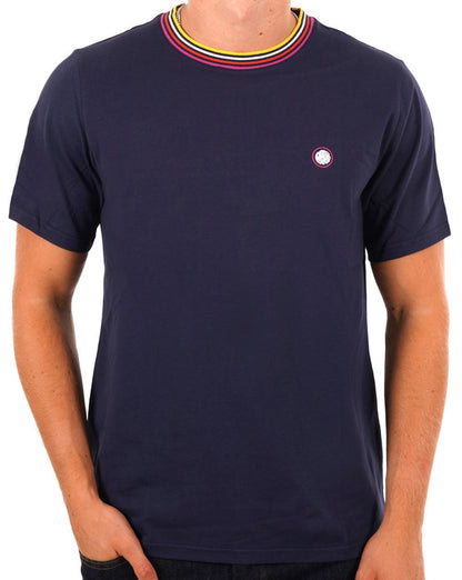 Pretty Green – Hollen – Geripptes T-Shirt mit Streifen in Blau