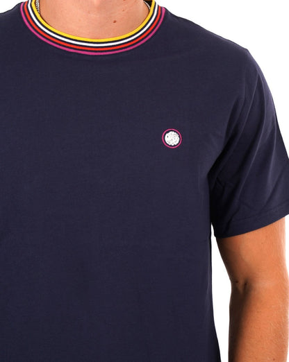 Pretty Green – Hollen – Geripptes T-Shirt mit Streifen in Blau