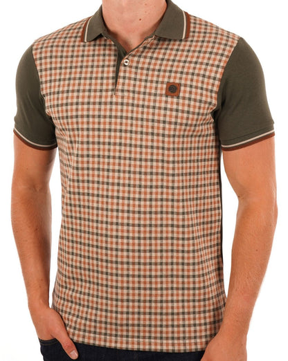 Trojan – Poloshirt mit Gingham-Karomuster und Einsätzen in Armeegrün