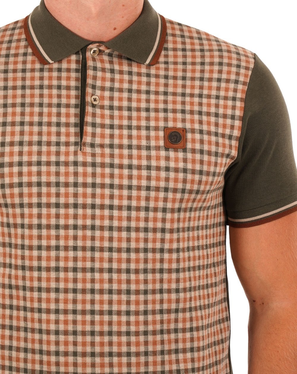 Trojan – Poloshirt mit Gingham-Karomuster und Einsätzen in Armeegrün
