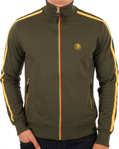 Trojan – Trainingsjacke mit zwei Streifen und kontrastierendem Reißverschluss in Army