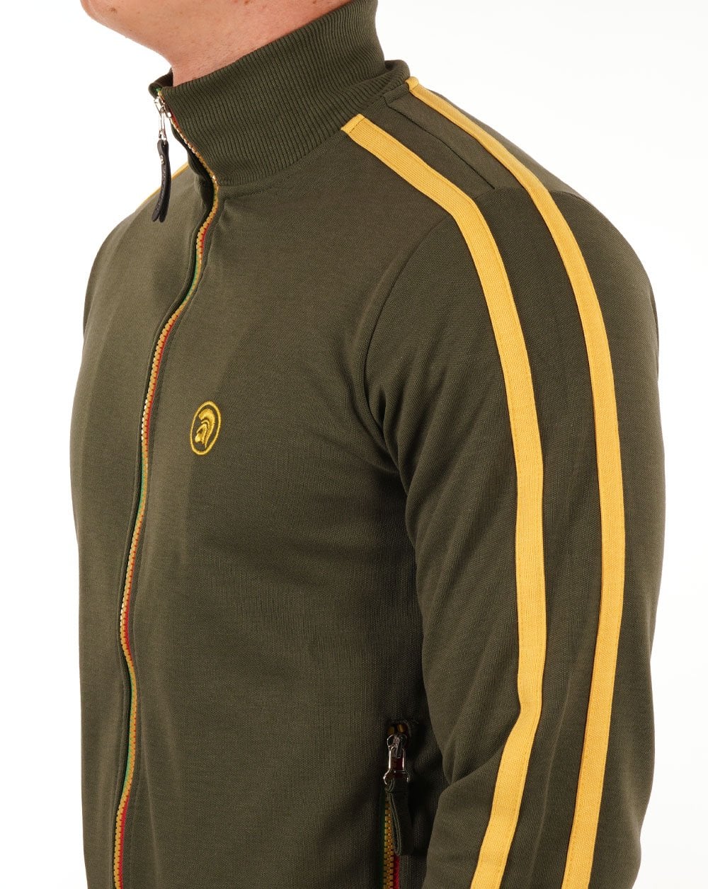Trojan – Trainingsjacke mit zwei Streifen und kontrastierendem Reißverschluss in Army