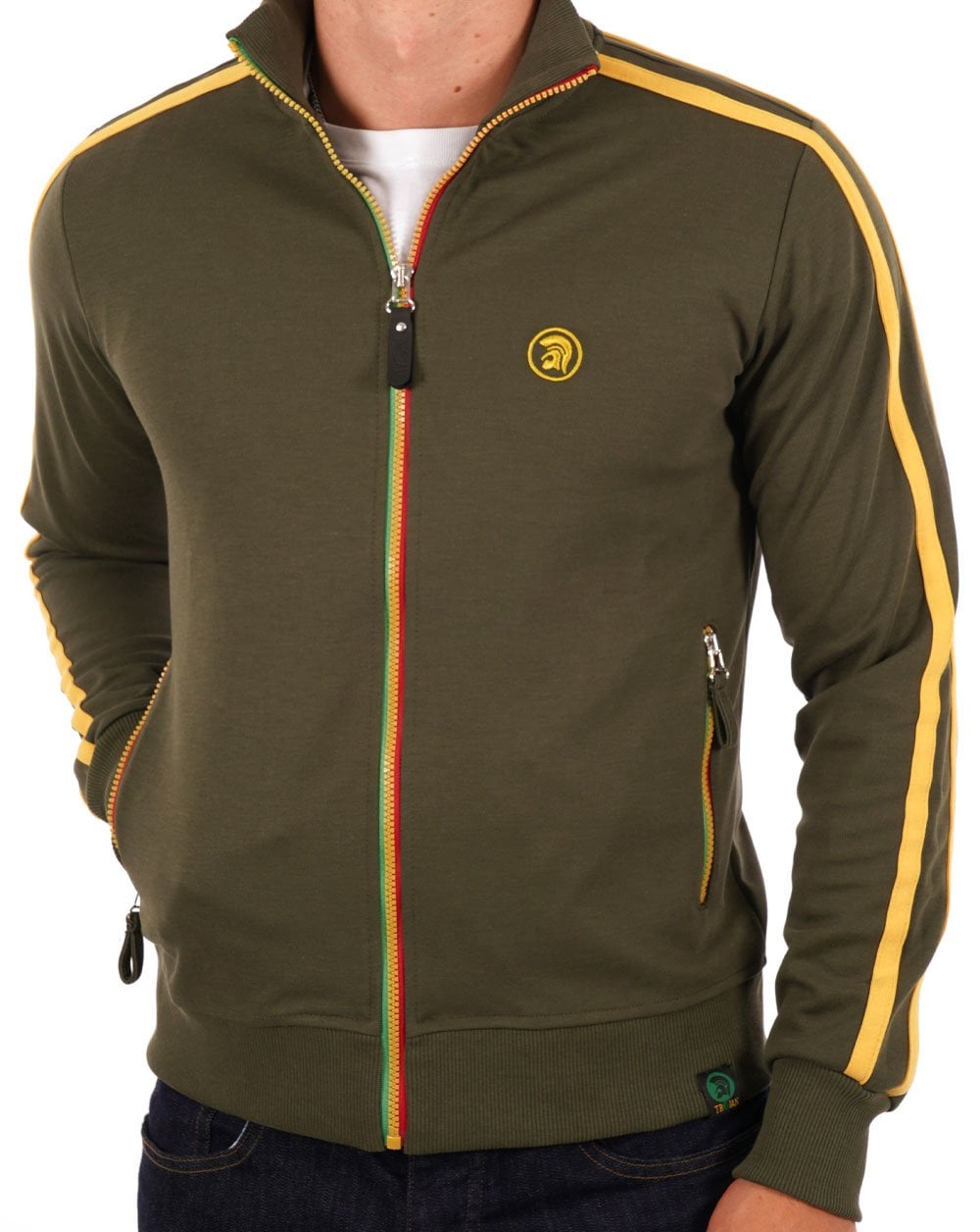 Trojan – Trainingsjacke mit zwei Streifen und kontrastierendem Reißverschluss in Army