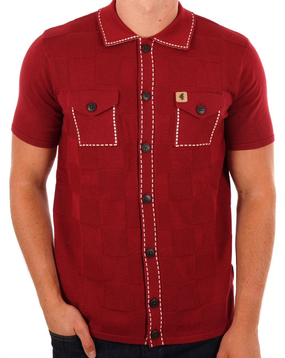 Gabicci Vintage-Poloshirt mit durchgehenden Knöpfen in Dunkelrot
