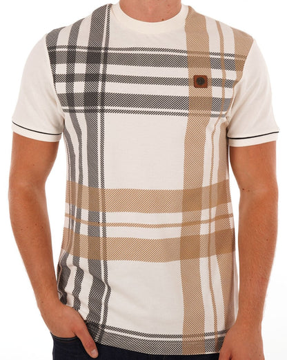 T-Shirt Trojan mit Karomuster im Panel-Design Ecru