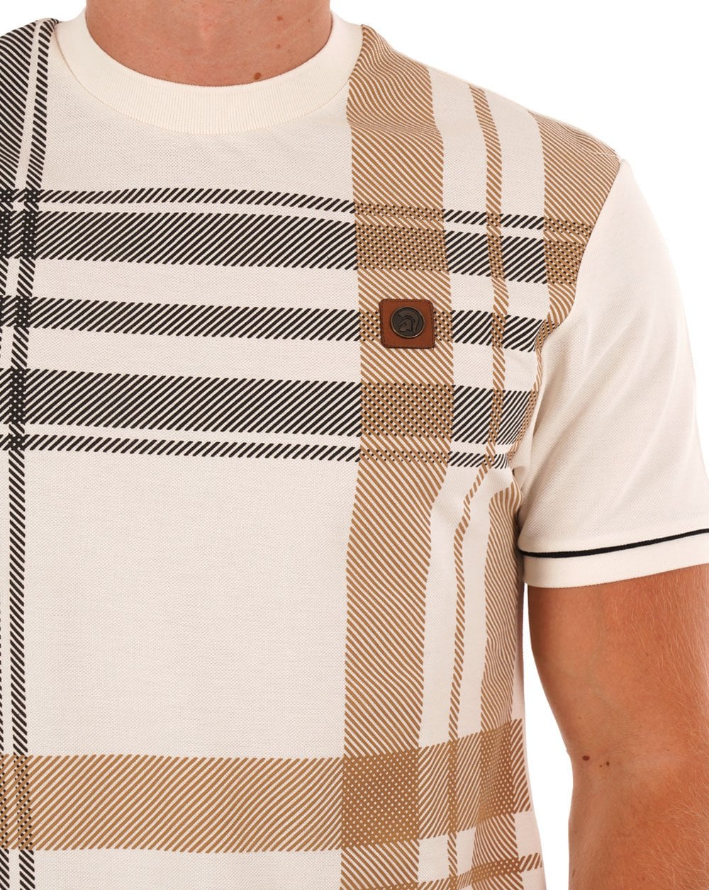 T-Shirt Trojan mit Karomuster im Panel-Design Ecru