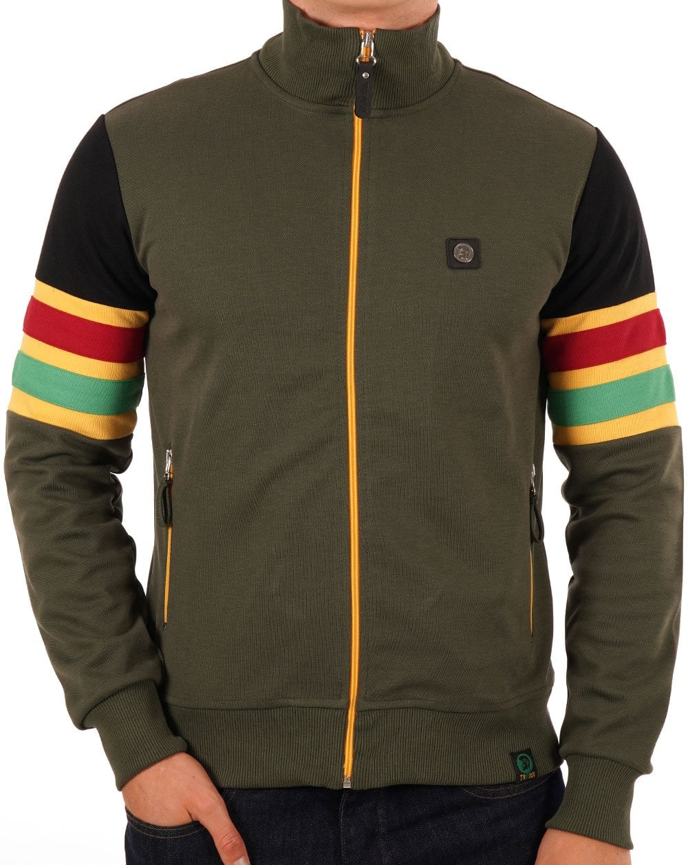 Trojan Marley Stripe Sleeve Track Top Army Green
