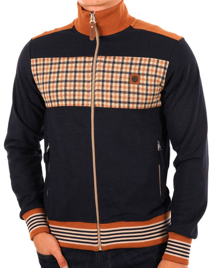 Trojan – Trainingsjacke mit Gingham-Karo-Einsatz in Marineblau