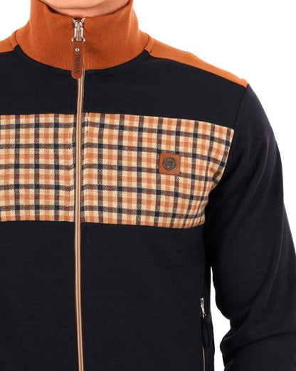 Trojan – Trainingsjacke mit Gingham-Karo-Einsatz in Marineblau